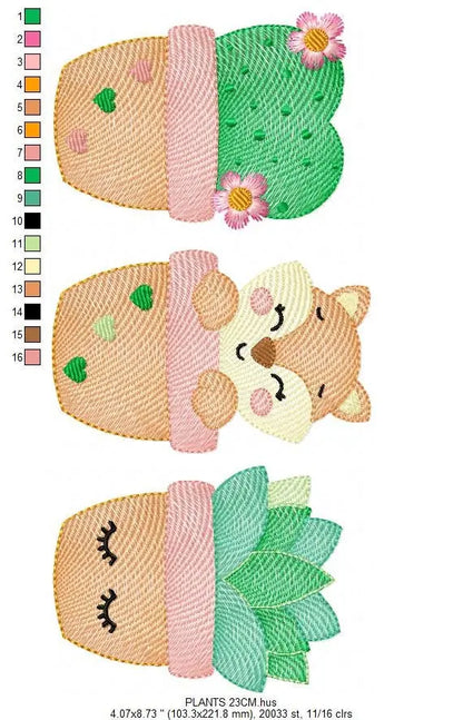 Cactus embroidery designs - Succulent embroidery design machine embroidery pattern - Mexican cactus design - Plant vase embroidery file pes Marcia Embroidery