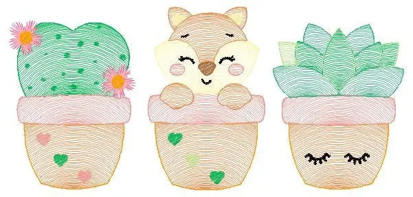 Cactus embroidery designs - Succulent embroidery design machine embroidery pattern - Mexican cactus design - Plant vase embroidery file pes Marcia Embroidery