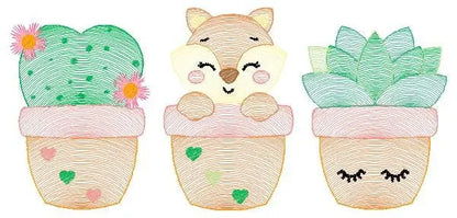 Cactus embroidery designs - Succulent embroidery design machine embroidery pattern - Mexican cactus design - Plant vase embroidery file pes Marcia Embroidery