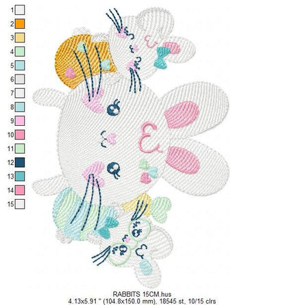 Easter Bunny embroidery design - Rabbit embroidery designs machine embroidery pattern - baby girl embroidery file - rabbits with easter eggs Marcia Embroidery