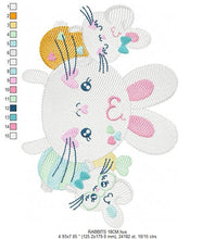 Load image into Gallery viewer, Easter Bunny embroidery design - Rabbit embroidery designs machine embroidery pattern - baby girl embroidery file - rabbits with easter eggs
