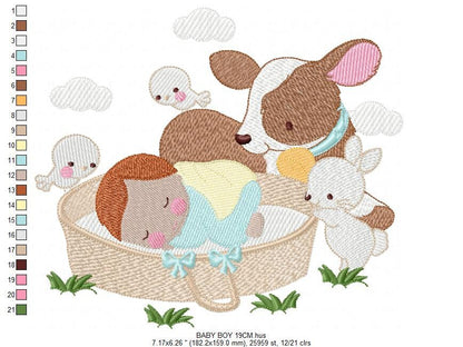 Sleeping baby embroidery design - Baby boy embroidery design machine embroidery pattern - Newborn embroidery file nursery  instant download Marcia Embroidery