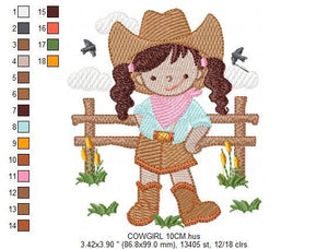 Cowgirl embroidery designs - Cowboy embroidery design machine embroidery pattern - Baby girl embroidery file - Farm cowboy hat wrangler