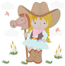 Load image into Gallery viewer, Cowgirl embroidery design - Baby girl embroidery designs machine embroidery pattern - Kid embroidery file Cowboy with Horse instant download
