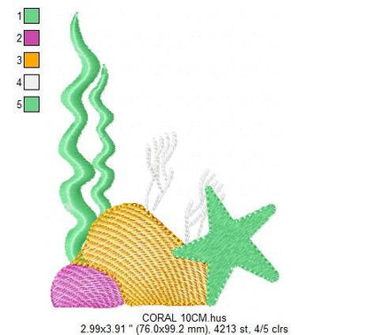 Coral embroidery designs - Seaweed embroidery design machine embroidery pattern - Starfish Ocean deep sea embroidery file - instant download