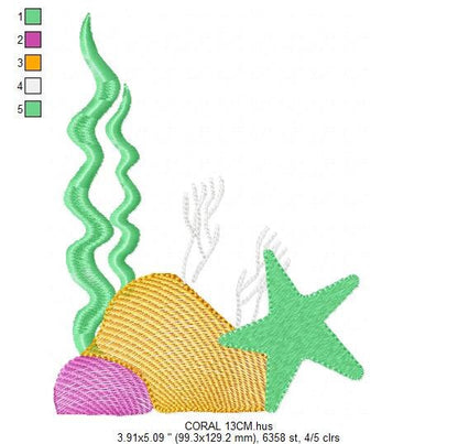 Coral embroidery designs - Seaweed embroidery design machine embroidery pattern - Starfish Ocean deep sea embroidery file - instant download