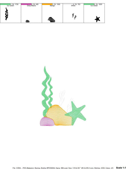 Coral embroidery designs - Seaweed embroidery design machine embroidery pattern - Starfish Ocean deep sea embroidery file - instant download