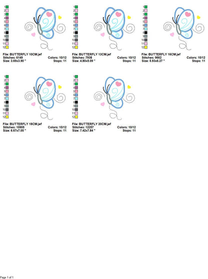 Butterfly with hearts embroidery design - Butterfly applique machine embroidery pattern - Baby girl file - Instant digital  download pes jef
