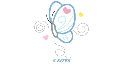 Butterfly with hearts embroidery design - Butterfly applique machine embroidery pattern - Baby girl file - Instant digital  download pes jef