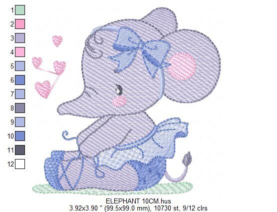 Ballerina Elephant embroidery designs - Elephant with tutu and bow machine embroidery pattern - Baby girl file - Instant download pes jef - Marcia Embroidery