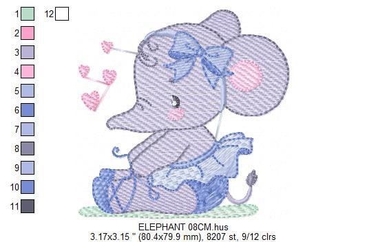 Ballerina Elephant embroidery designs - Elephant with tutu and bow machine embroidery pattern - Baby girl file - Instant download pes jef - Marcia Embroidery