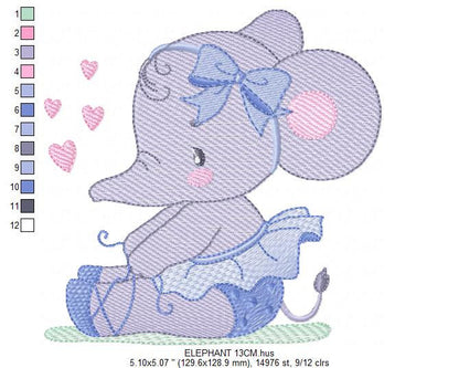 Ballerina Elephant embroidery designs - Elephant with tutu and bow machine embroidery pattern - Baby girl file - Instant download pes jef - Marcia Embroidery