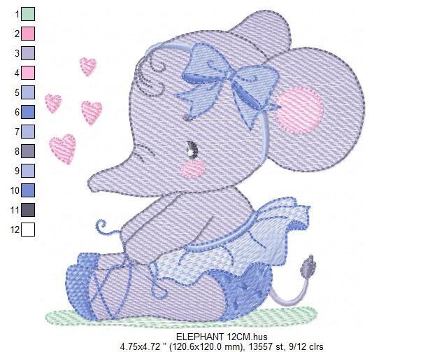 Ballerina Elephant embroidery designs - Elephant with tutu and bow machine embroidery pattern - Baby girl file - Instant download pes jef - Marcia Embroidery