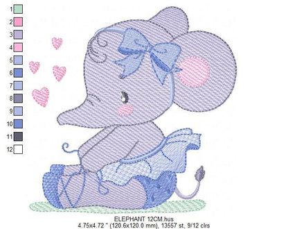 Ballerina Elephant embroidery designs - Elephant with tutu and bow machine embroidery pattern - Baby girl file - Instant download pes jef - Marcia Embroidery