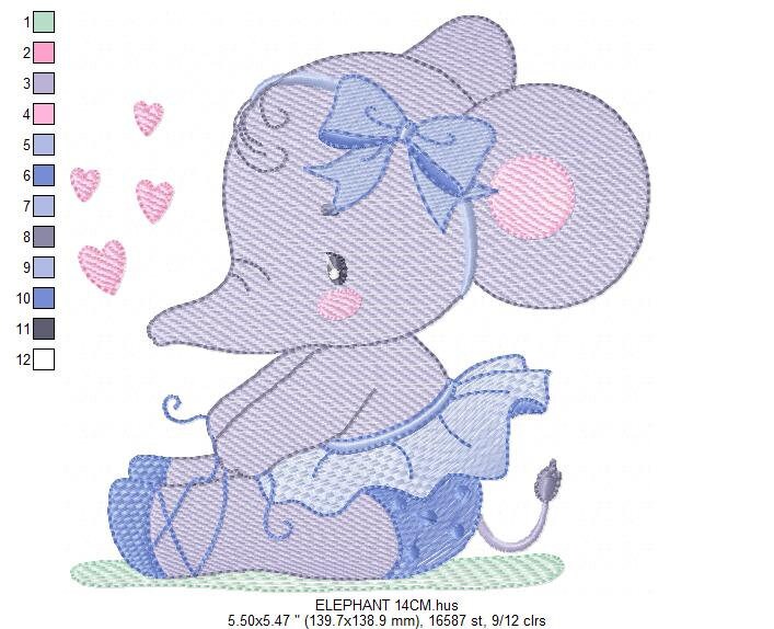 Ballerina Elephant embroidery designs - Elephant with tutu and bow machine embroidery pattern - Baby girl file - Instant download pes jef - Marcia Embroidery