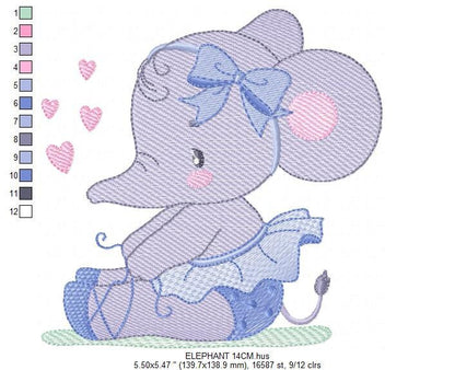 Ballerina Elephant embroidery designs - Elephant with tutu and bow machine embroidery pattern - Baby girl file - Instant download pes jef - Marcia Embroidery