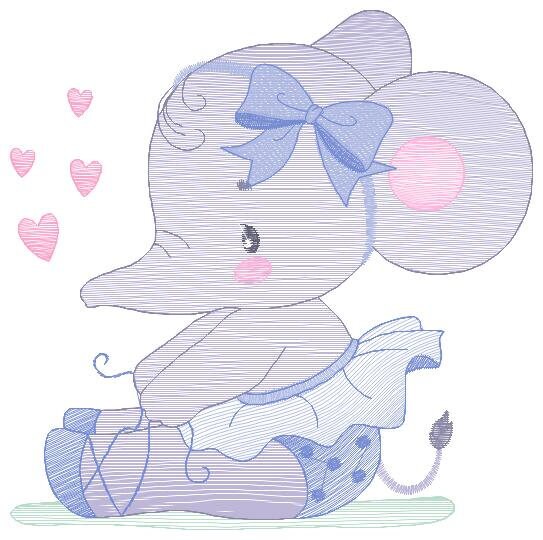 Ballerina Elephant embroidery designs - Elephant with tutu and bow machine embroidery pattern - Baby girl file - Instant download pes jef - Marcia Embroidery