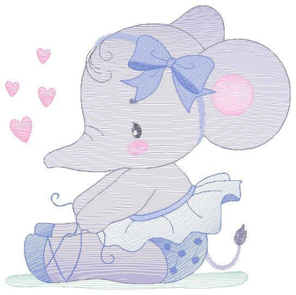Ballerina Elephant embroidery designs - Elephant with tutu and bow machine embroidery pattern - Baby girl file - Instant download pes jef - Marcia Embroidery