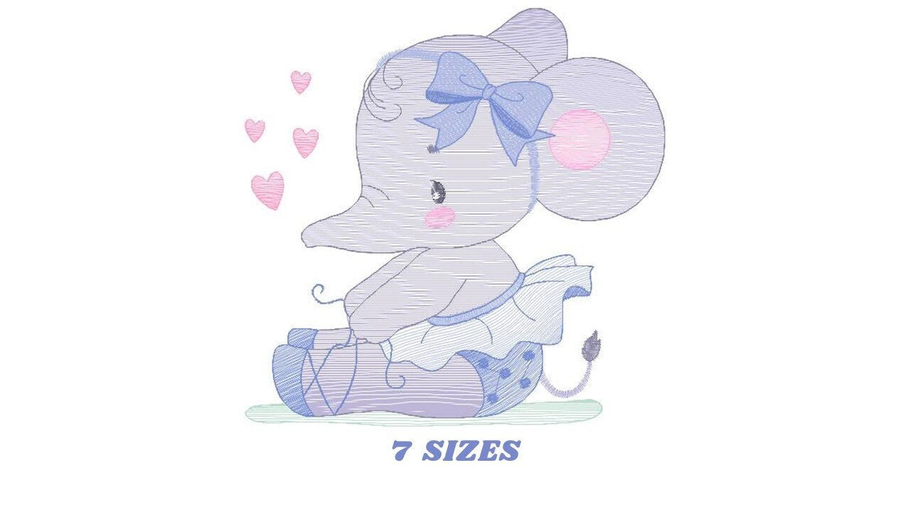 Ballerina Elephant embroidery designs - Elephant with tutu and bow machine embroidery pattern - Baby girl file - Instant download pes jef - Marcia Embroidery