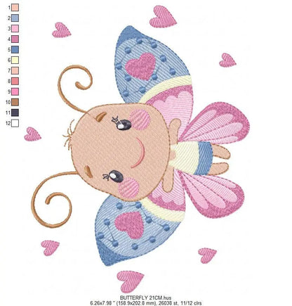 Butterfly embroidery design - Baby girl machine embroidery pattern - Butterfly with happy face file - Instant digital download pes jef dst Marcia Embroidery