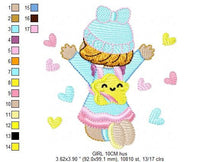 Load image into Gallery viewer, Baby girl embroidery designs - Girl with hearts embroidery design machine embroidery pattern - Happy girl embroidery file - instant download
