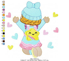 Cargar imagen en el visor de la galería, Baby girl embroidery designs - Girl with hearts embroidery design machine embroidery pattern - Happy girl embroidery file - instant download
