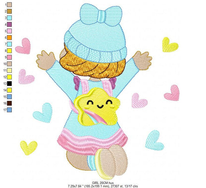 Baby girl embroidery designs - Girl with hearts embroidery design machine embroidery pattern - Happy girl embroidery file - instant download Marcia Embroidery
