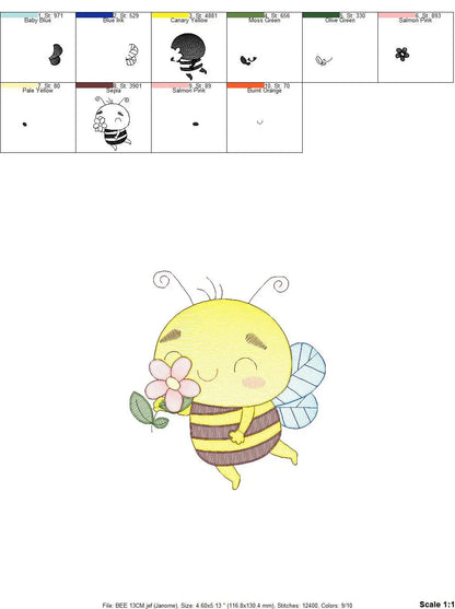 Bee embroidery design - Bee with flowers machine embroidery pattern - Baby girl file - Honey bee design - Save the bees - Instant download Marcia Embroidery
