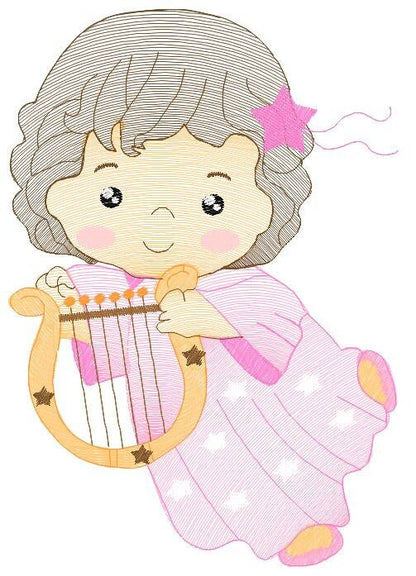 Angel with harp embroidery designs - Baby girl embroidery design machine embroidery pattern - Angel embroidery file - instant download jef