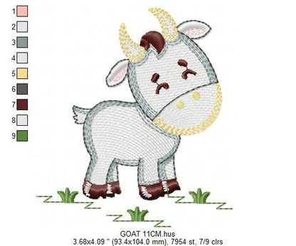 Goat embroidery design - Farm animals embroidery designs machine embroidery pattern - Farmer embroidery file - Goat rippled digital design