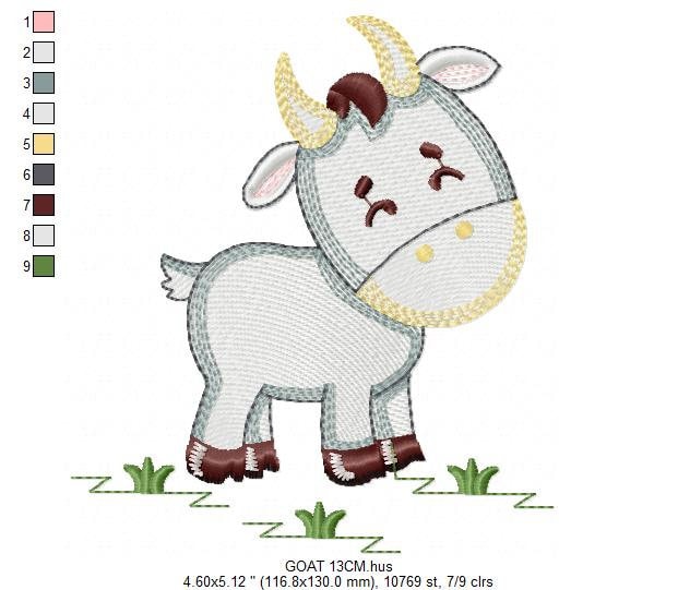 Goat embroidery design - Farm animals embroidery designs machine embroidery pattern - Farmer embroidery file - Goat rippled digital design