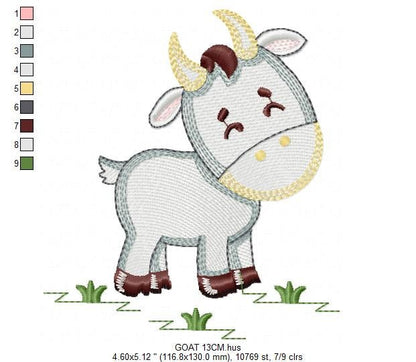 Goat embroidery design - Farm animals embroidery designs machine embroidery pattern - Farmer embroidery file - Goat rippled digital design