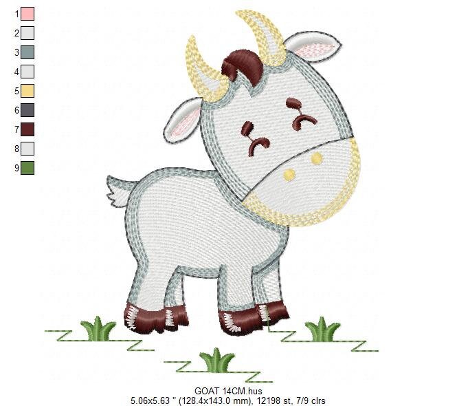 Goat embroidery design - Farm animals embroidery designs machine embroidery pattern - Farmer embroidery file - Goat rippled digital design