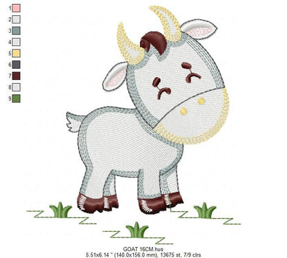 Goat embroidery design - Farm animals embroidery designs machine embroidery pattern - Farmer embroidery file - Goat rippled digital design