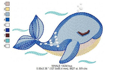 Whale embroidery designs - Fish embroidery design machine embroidery pattern - Ocean embroidery file - sea animal embroidery whale design