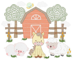 Barn animals embroidery design - Farm fence embroidery designs machine embroidery pattern - Horse pig sheep embroidery file - Boy embroidery