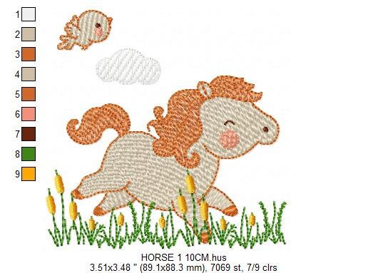 Running Horses embroidery design - Cowboy ranch farm animal machine embroidery pattern - Baby Boy Pony file - Instant download pes jef dst
