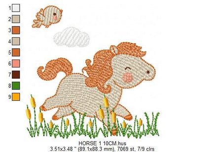 Running Horses embroidery design - Cowboy ranch farm animal machine embroidery pattern - Baby Boy Pony file - Instant download pes jef dst