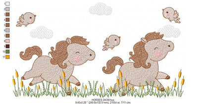 Running Horses embroidery design - Cowboy ranch farm animal machine embroidery pattern - Baby Boy Pony file - Instant download pes jef dst