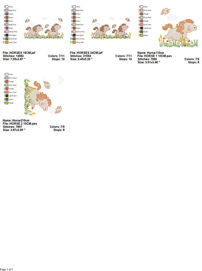 Running Horses embroidery design - Cowboy ranch farm animal machine embroidery pattern - Baby Boy Pony file - Instant download pes jef dst