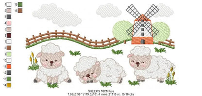 Sheep farm embroidery design - Lamb fence embroidery designs machine embroidery pattern - baby boy embroidery file  instant digital download Marcia Embroidery