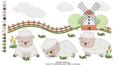 Sheep farm embroidery design - Lamb fence embroidery designs machine embroidery pattern - baby boy embroidery file  instant digital download Marcia Embroidery
