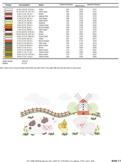 Farm animals embroidery design - Cow embroidery designs machine embroidery pattern - Farm embroidery file - Pig and chicken embroidery pes
