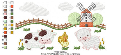 Farm animals embroidery design - Cow embroidery designs machine embroidery pattern - Farm embroidery file - Pig and chicken embroidery pes
