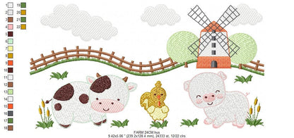 Farm animals embroidery design - Cow embroidery designs machine embroidery pattern - Farm embroidery file - Pig and chicken embroidery pes