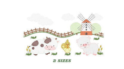 Farm animals embroidery design - Cow embroidery designs machine embroidery pattern - Farm embroidery file - Pig and chicken embroidery pes