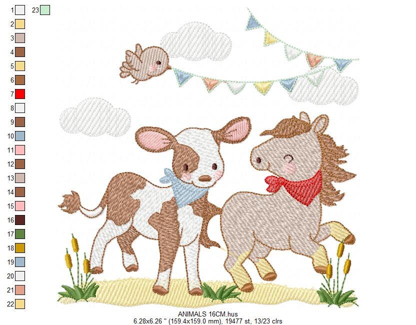 Ranch animals embroidery design - Cow embroidery designs machine embroidery pattern - Farm embroidery file - Horse embroidery download pes