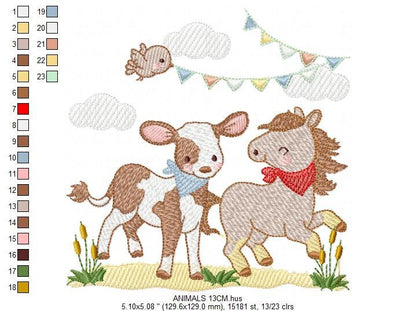Ranch animals embroidery design - Cow embroidery designs machine embroidery pattern - Farm embroidery file - Horse embroidery download pes