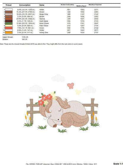 Delicate Sleeping horse embroidery design - Baby Girl embroidery designs machine embroidery pattern - Ranch Animals embroidery download Marcia Embroidery
