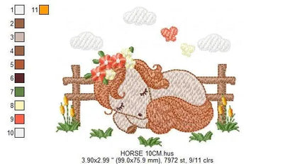 Delicate Sleeping horse embroidery design - Baby Girl embroidery designs machine embroidery pattern - Ranch Animals embroidery download Marcia Embroidery